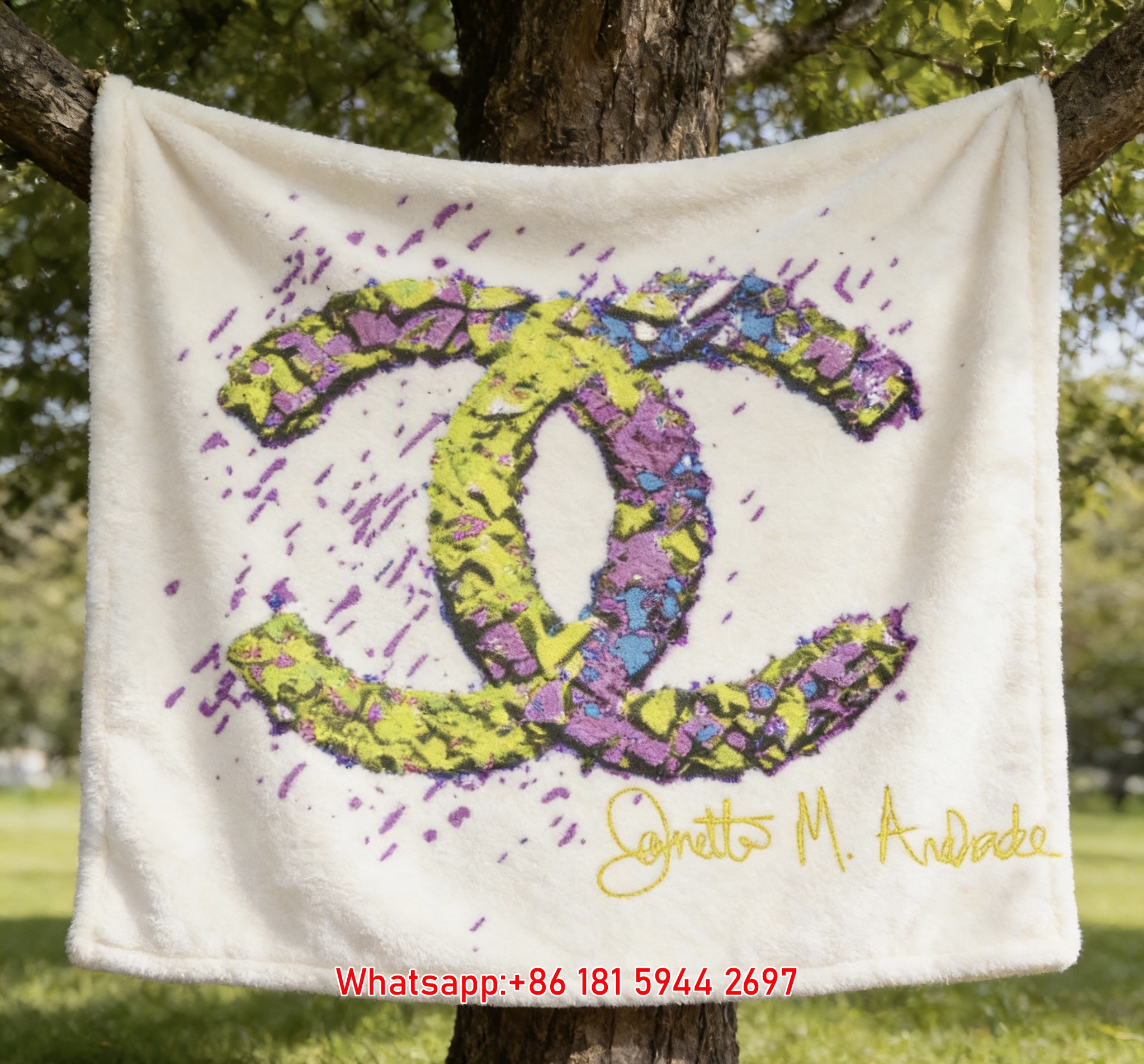 Chanel Neon Graffiti CC Logo Flannel Sofa Throw Blanket IMG_6842